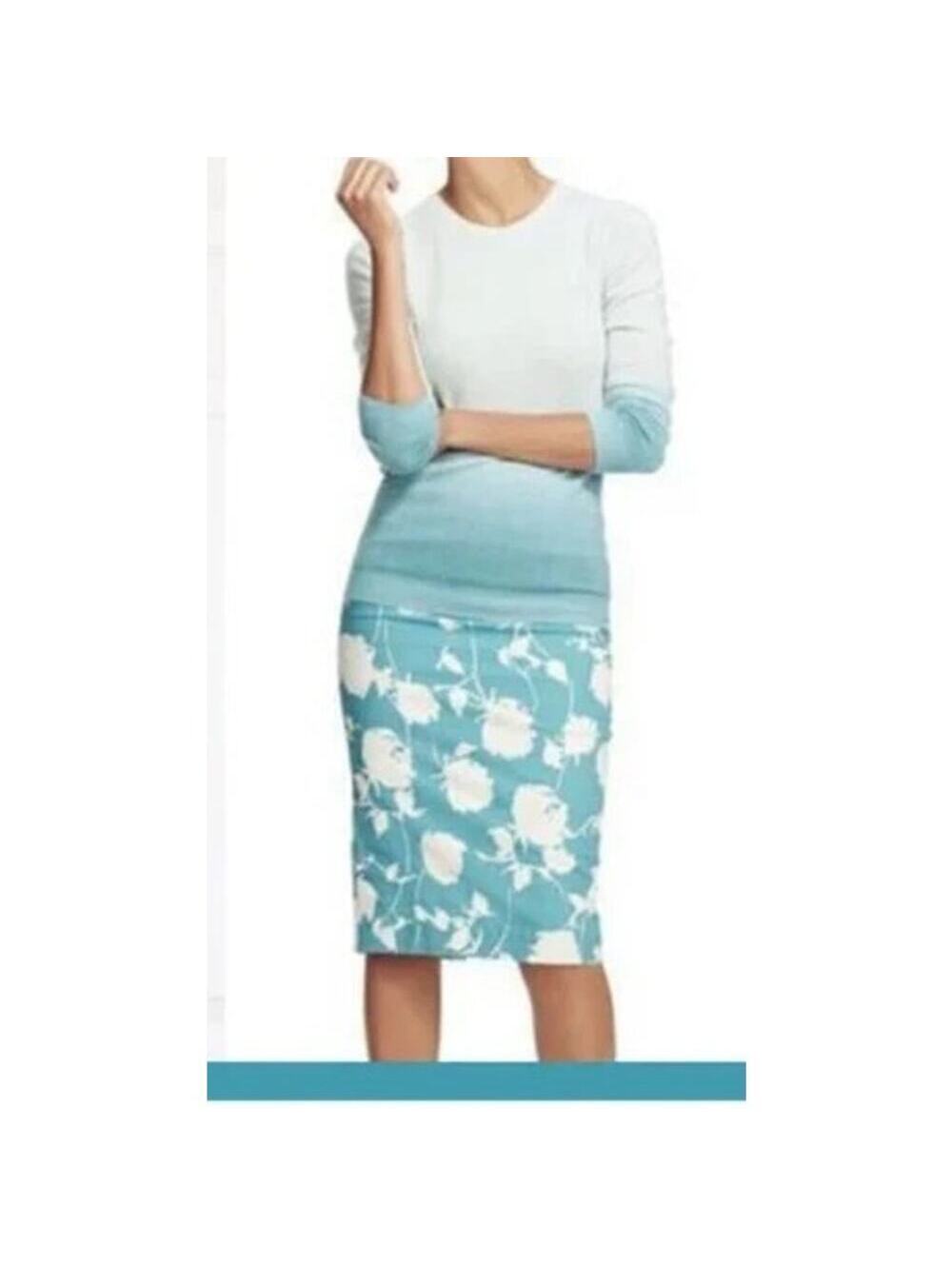 Boden EUC Women's Modern Pencil Reverse Floral Printed Pencil Skirt Blue 12R